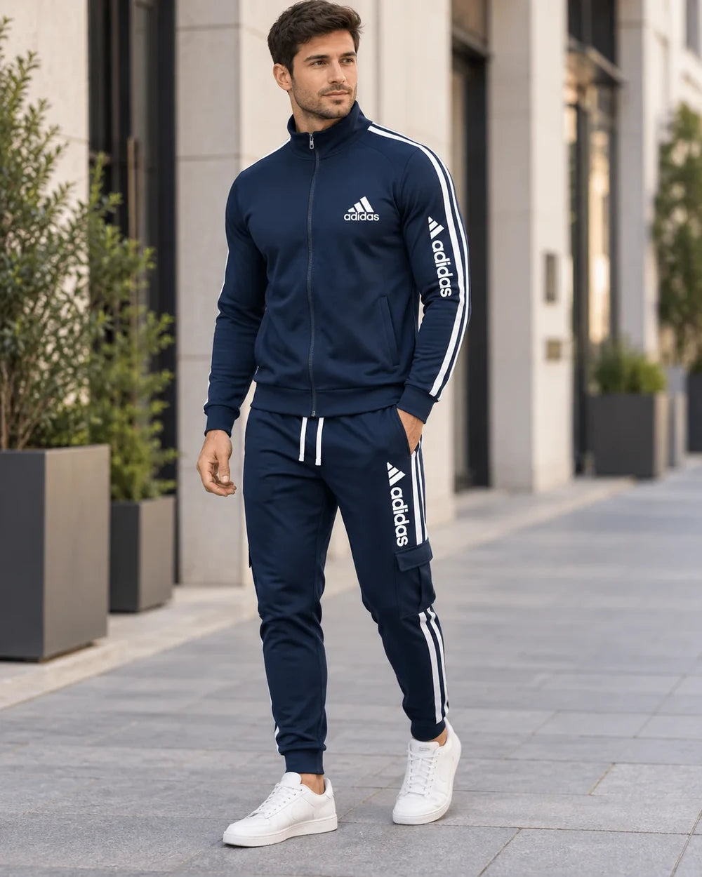 Striped Zip-Up Cargo Tracksuit
